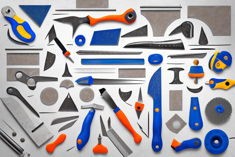 Various tools commonly used by a tile setter