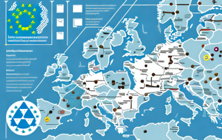 A european union map with various symbols representing energy efficiency and sustainability