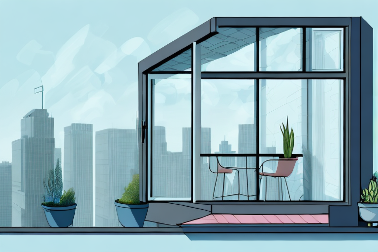A rooftop with a window that transforms into a small balcony