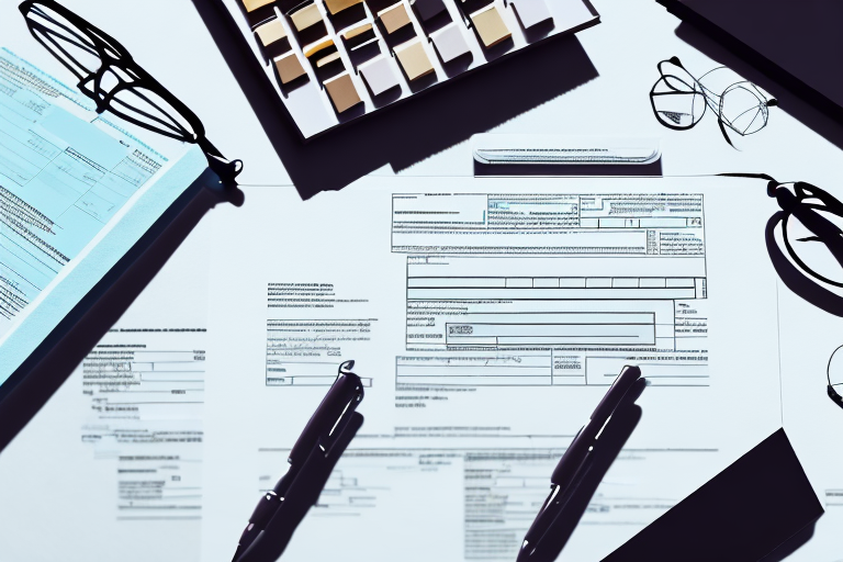 A historic monument with a tax form and a pen on a desk in the foreground