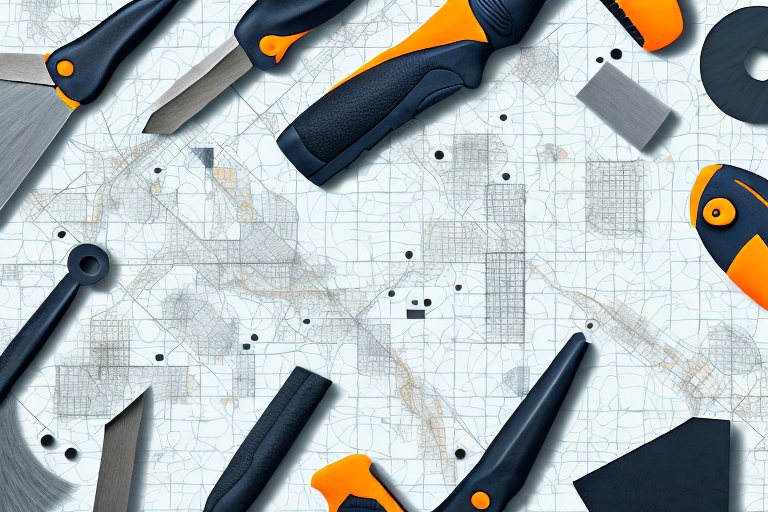 Various tools and materials used for tile laying