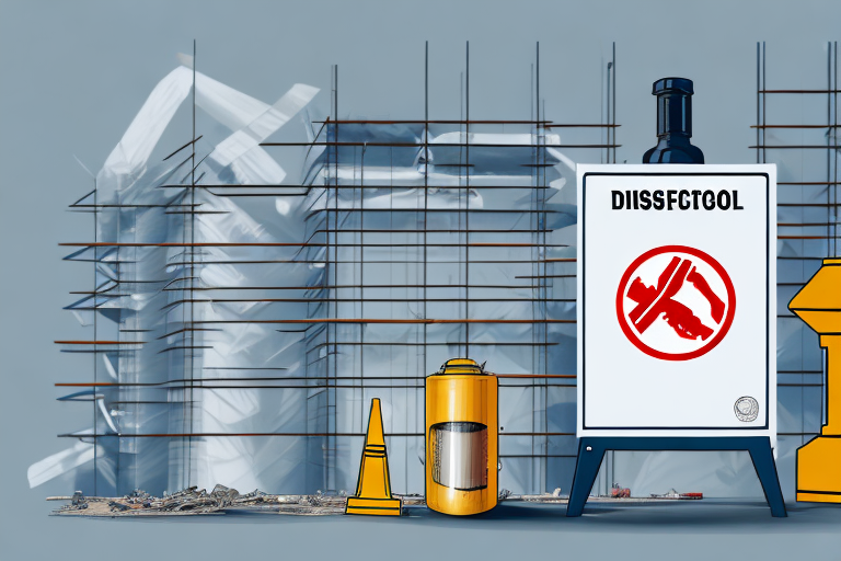 A construction site with a sealed container for asbestos disposal