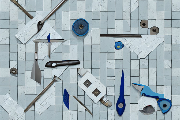 Various tiling tools like a trowel