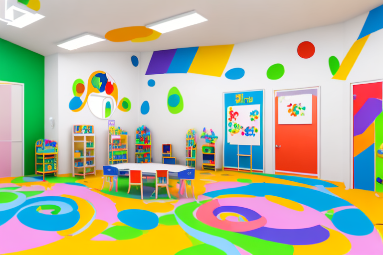 A colorful kindergarten interior focusing on a child-friendly