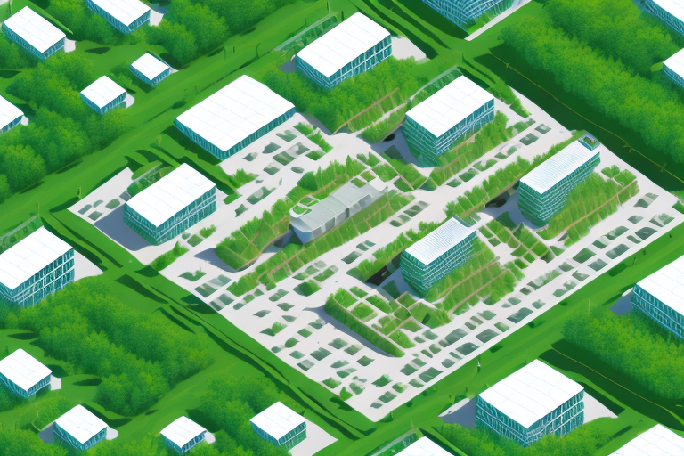 A green construction site with sustainable materials and energy-efficient tools