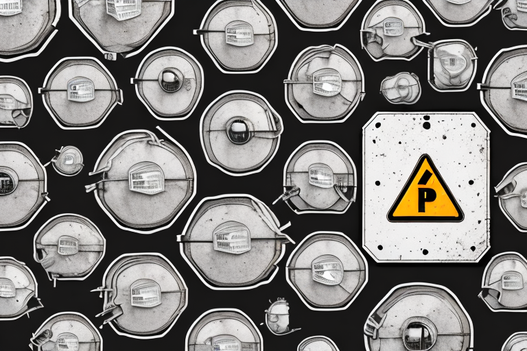 Several stacked asbestos plates with a hazardous waste symbol