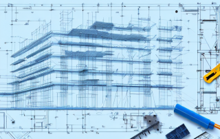 A construction site with blueprints