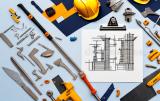 A construction site with various tools