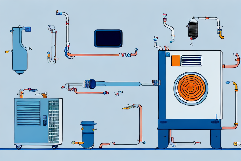 A heat pump with visible refrigerant lines