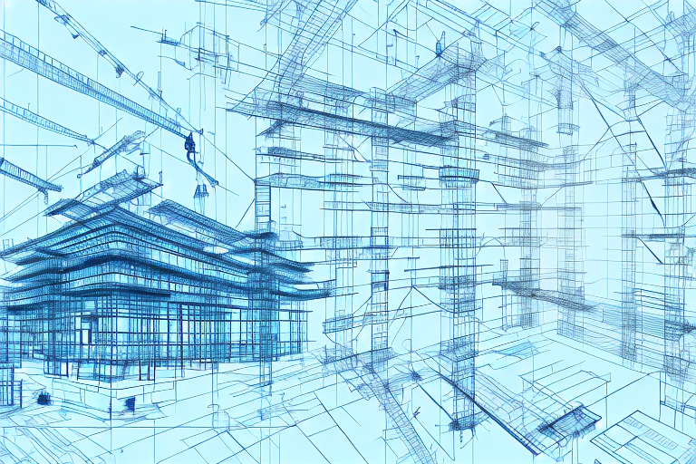 A construction site with tools and a foreman's hard hat placed on a blueprint