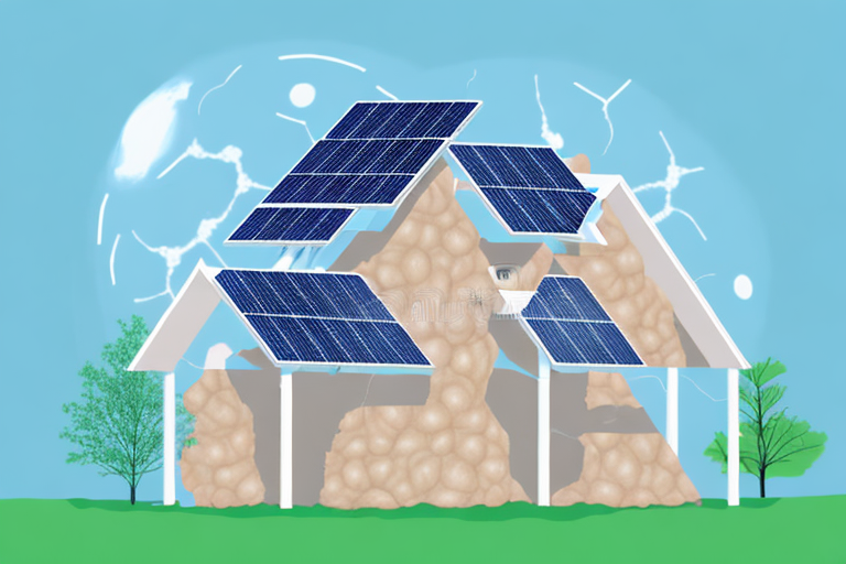 A house under renovation with visible insulation materials and solar panels on the roof
