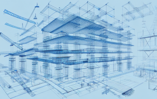 A construction site with blueprints