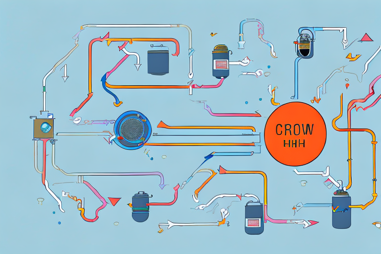 Various types of heat pumps with different colored arrows indicating the flow of refrigerants