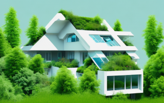 A house with a green roof full of plants