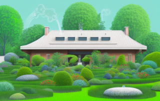 A traditional saddle roof house with a lush