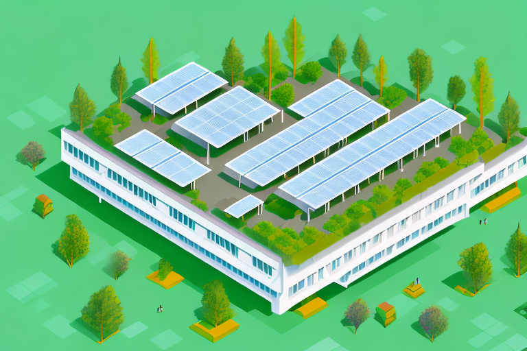 A new building rooftop covered with solar panels