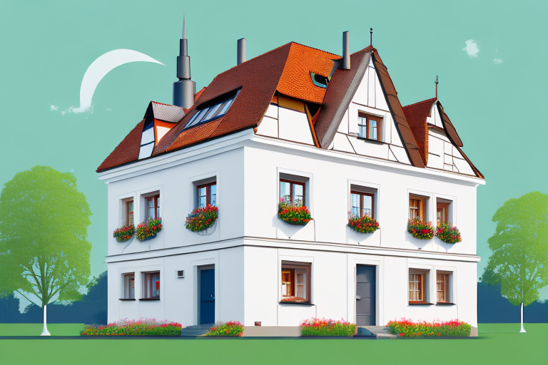 A traditional german house with a roof in the process of renovation