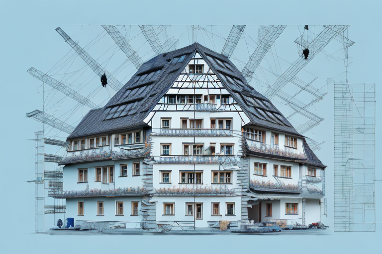 A traditional german house with a roof undergoing transformation