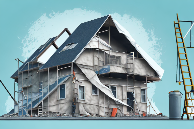 A house with an asbestos roof undergoing renovation