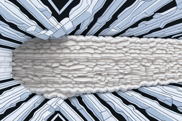 A cross-section of an attic with visible insulation materials