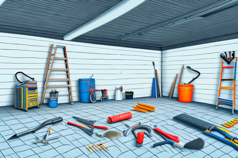 A garage with a flat roof undergoing renovation