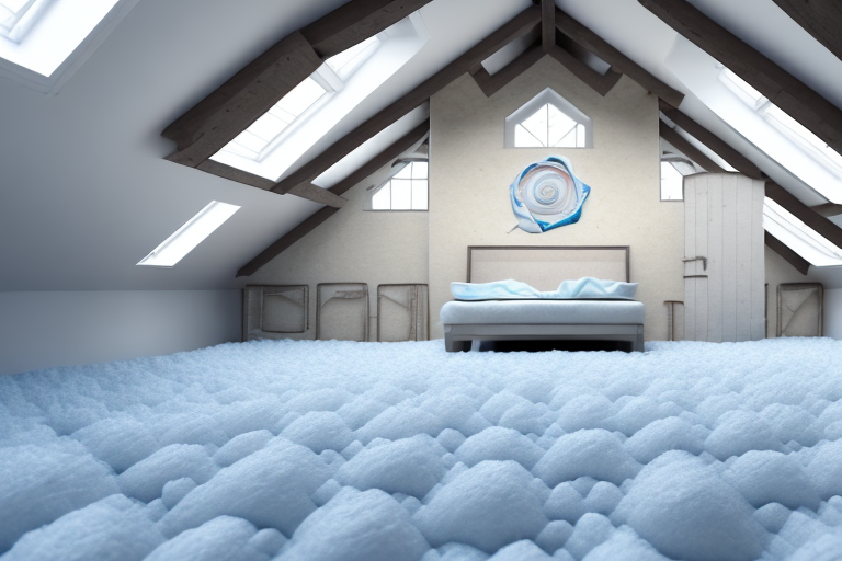 An old attic with visible insulation materials such as rolls of fiberglass