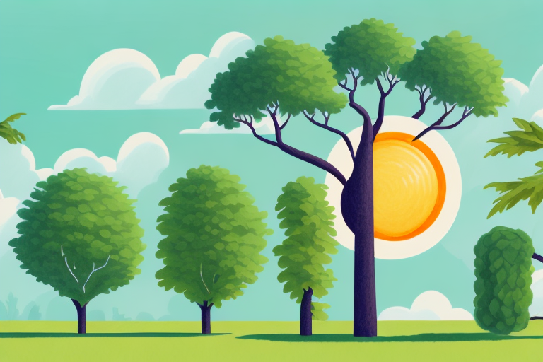 Several different types of heat-resistant trees in a lush garden