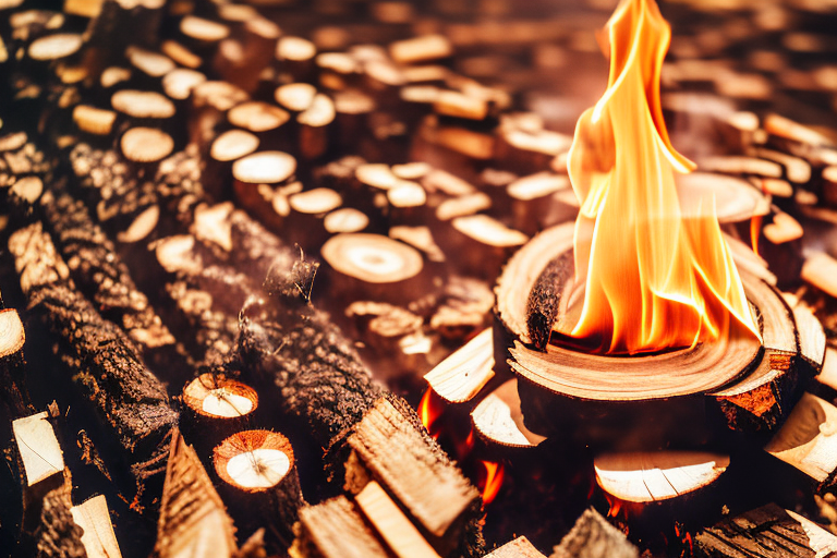 A pile of wood being burned in a controlled environment