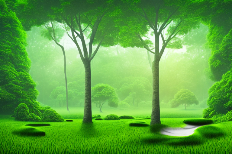 A pair of large footprints embedded in a lush green forest