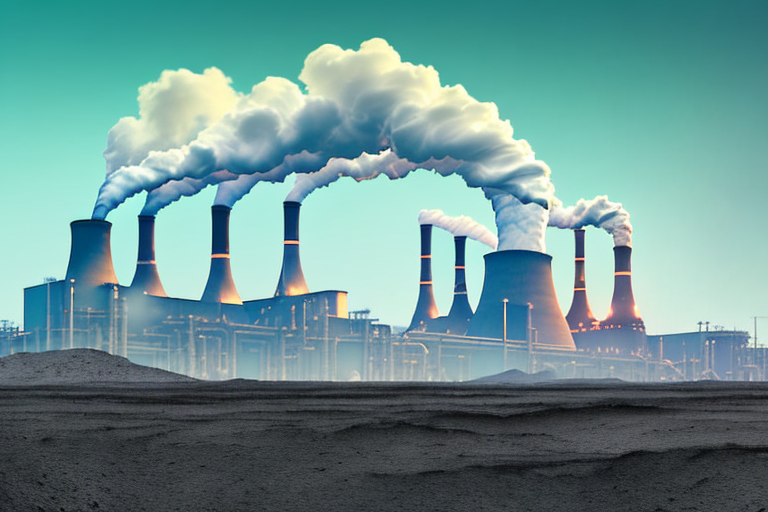 A coal power plant with dark smoke billowing from its chimneys