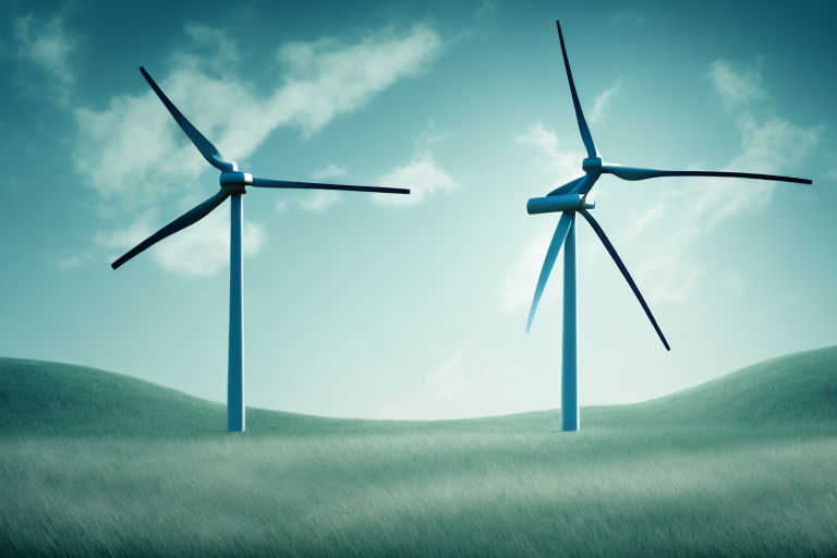 A large 5-mw wind turbine with a price tag hanging from it