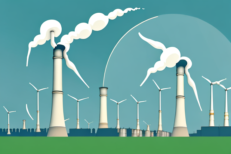 A coal power plant with smoke coming out of the chimneys