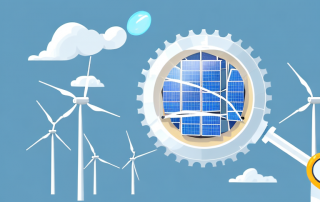 A corporate building with a magnifying glass hovering over it