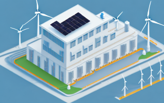 A factory building with visible energy-efficient features such as solar panels