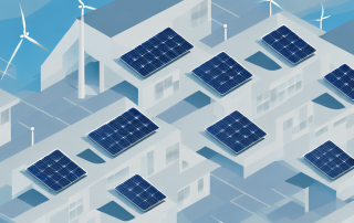 A commercial building with various energy-saving features such as solar panels