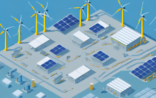 An industrial factory with visible energy-saving equipment like solar panels