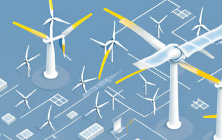 A symbolic representation of a company building with energy-saving features like solar panels