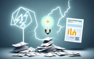 A pile of unpaid bills with electricity symbols on them