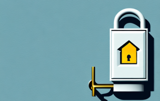 A house with a visible electric meter on the side and a large padlock over it