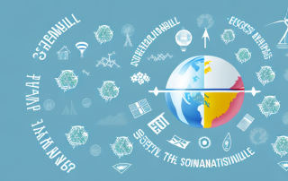 A globe with different industries symbolized by eco-friendly icons