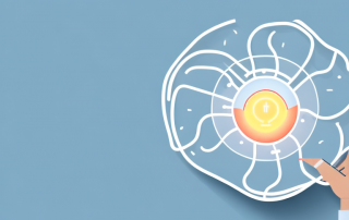 A building with a glowing energy efficiency label and various energy-saving elements like solar panels