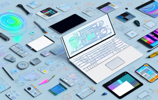 Various tools like a laptop