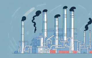 An industrial factory with smokestacks emitting heat waves