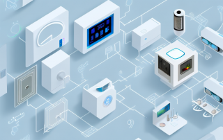 A modern home filled with various smart devices like a smart thermostat