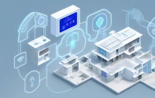 A modern home filled with various smart devices like a voice-controlled speaker