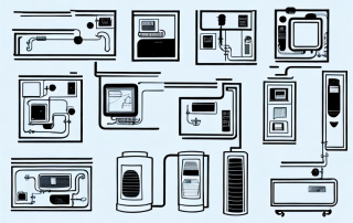 Several different types of modern heating control systems integrated into a cozy and smart home environment