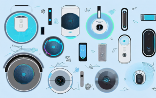 Various cool and modern tech gadgets like a smart speaker