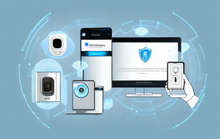 A modern home equipped with various smart security technologies such as security cameras