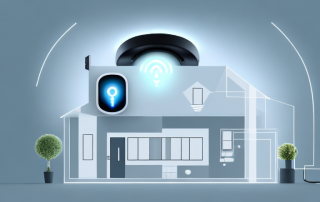 A modern home filled with various smart devices like a security camera