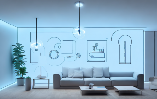 A modern home interior at night